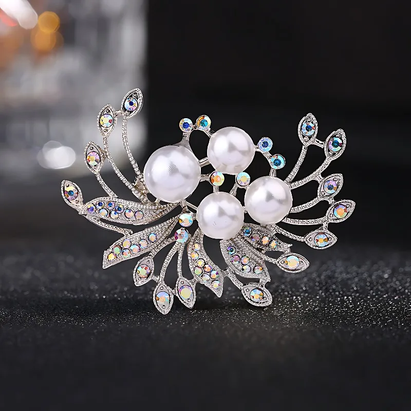 Pearl Brooch Women High Grade Crystal Flower Corsage Suit Shawl Accessory Magnificent Personalized Design Pin Badge Gift