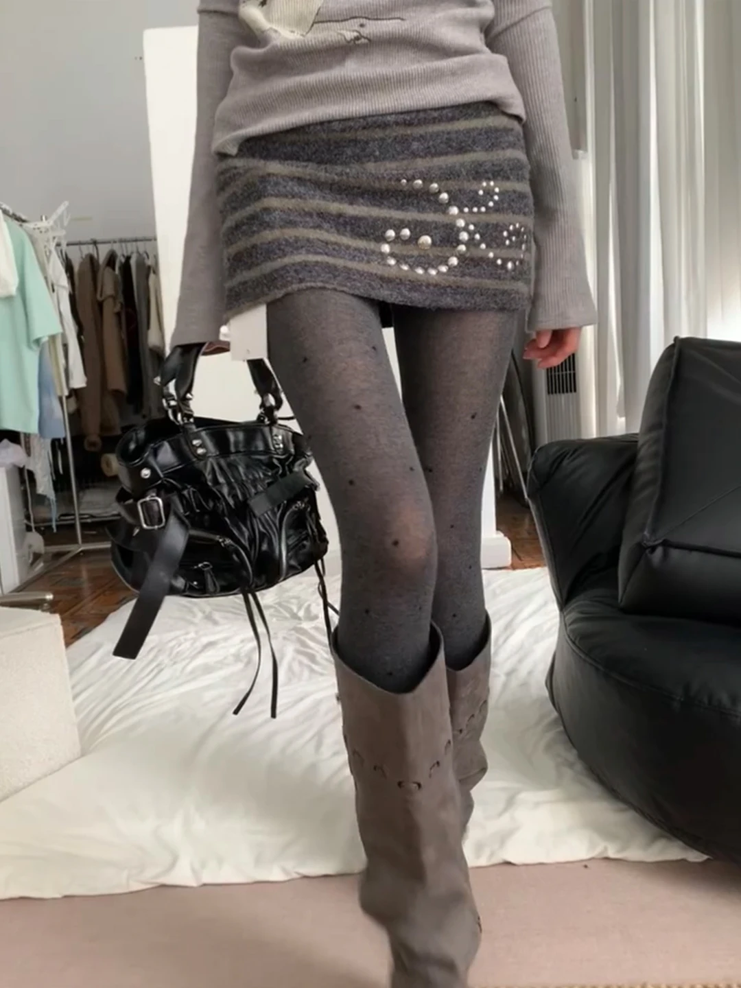 High Waist Fleece Lined Brushed Knitted Leggings Women's Base Layer Pants for Autumn Winter Casual Wear Long Pants Polyester ...
