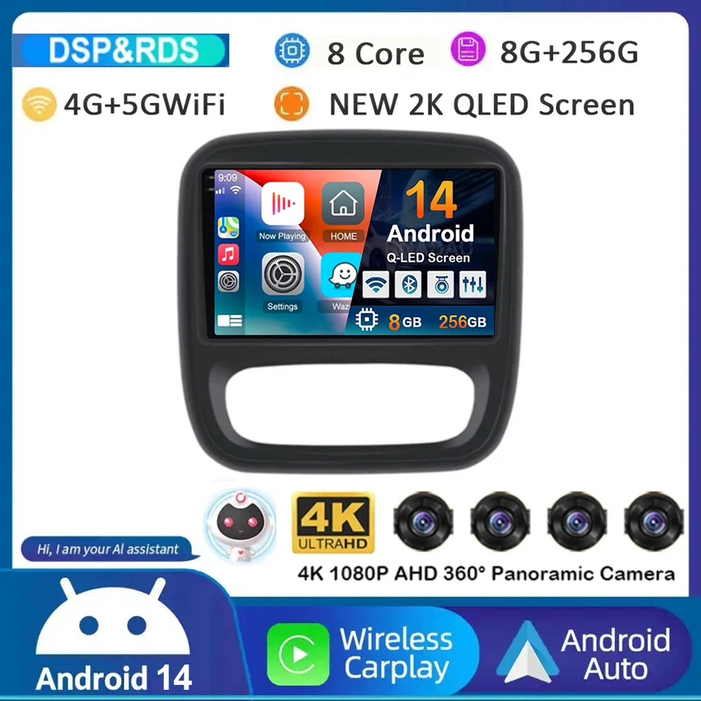 Android 14 Carplay Auto For Renault Trafic 3 2014-2021 Opel Vivaro B 2014-2018 BT Autoradio GPS Multimedia Player Stereo WIFI+4G