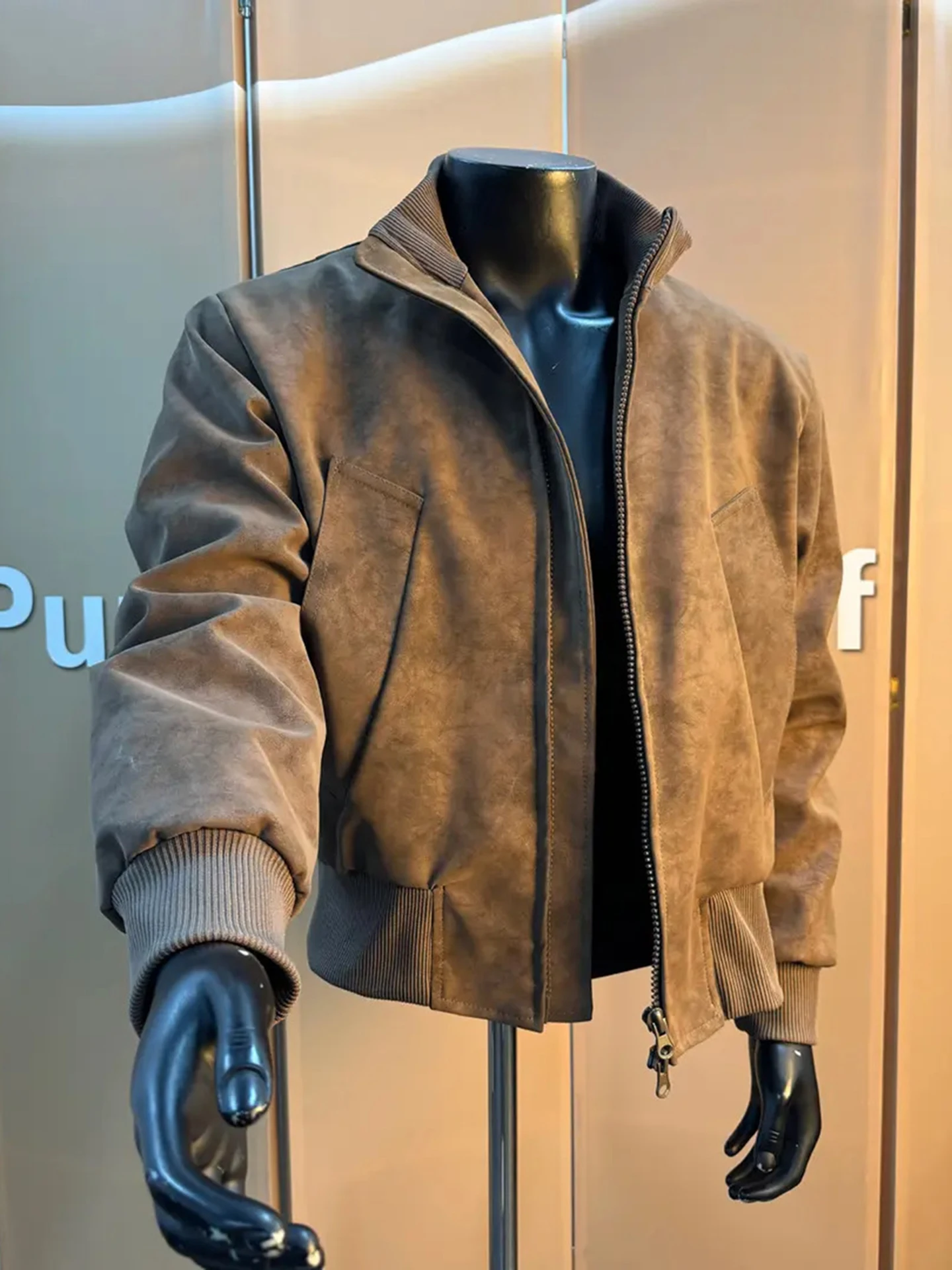 

Утепленная мужская зимняя куртка-бомбер из искусственной кожи на молнии, окрашенная в массе, молодежная модная модель