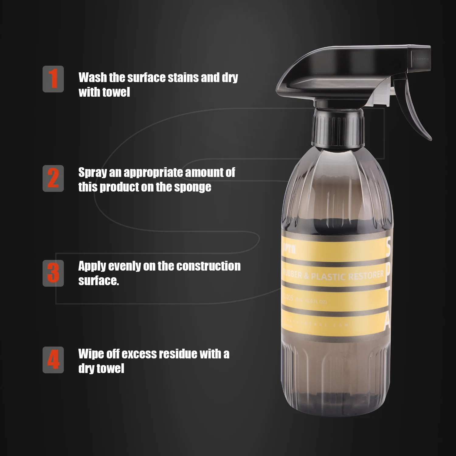 SPTA CL005 Rubber Plastic Restorer (17 fl. oz/500ml) Restore Faded Exterior Trim Makes Trim and Plastic Look Like New