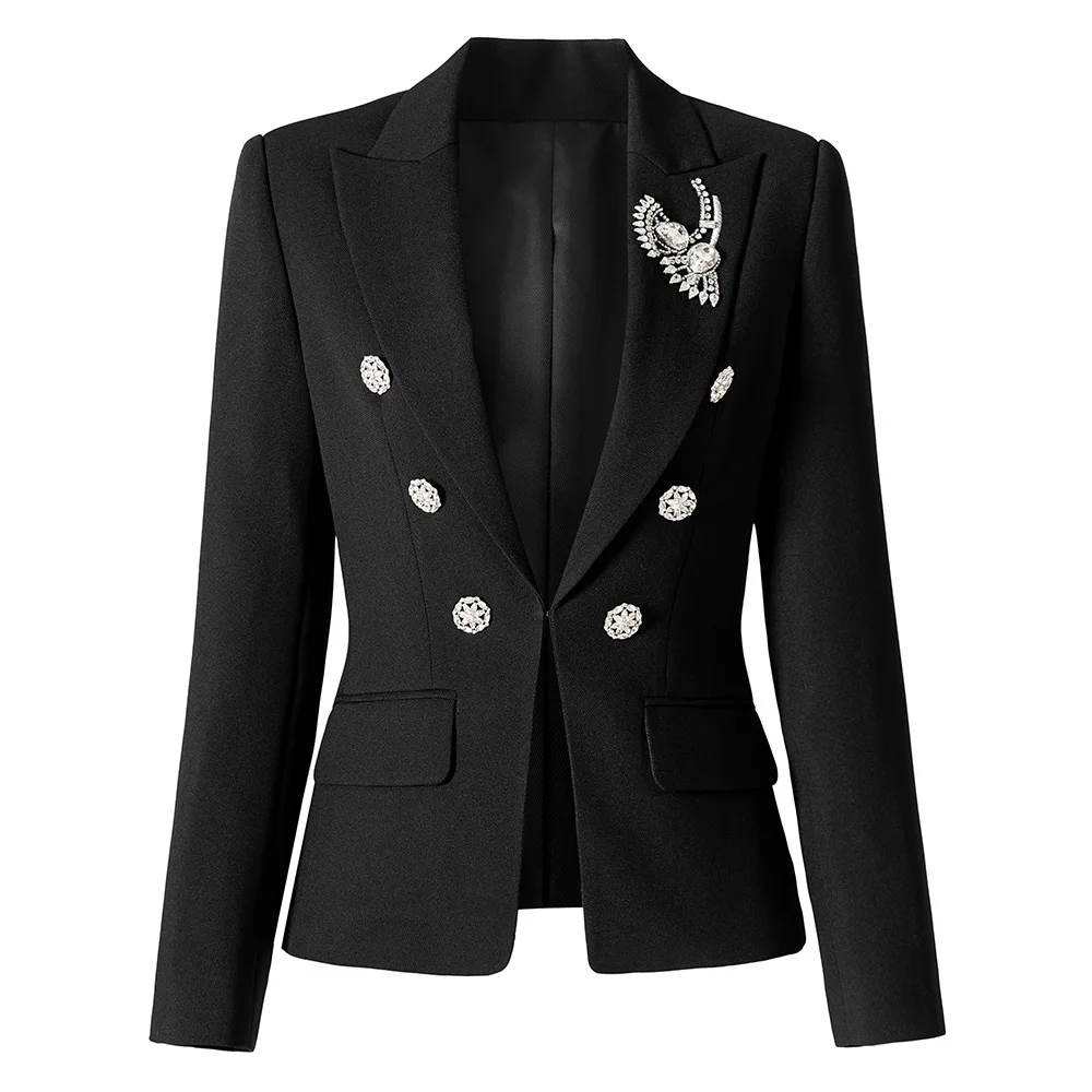

Autumn Rhinestone-Studded Slim Fit Waist Stylish High-End Simple Black Suit Jacket blazer mujer black blazer woman traf veste