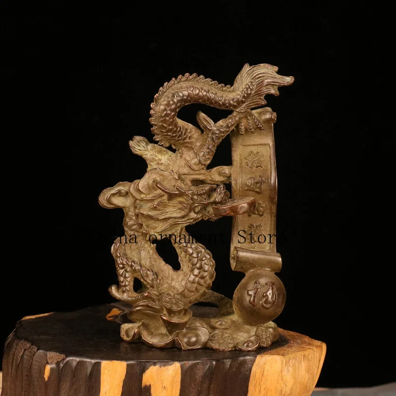 Antique-style alloy dragon figurine, a collectible for attracting wealth and good fortune, a zodiac dragon ornament for office d