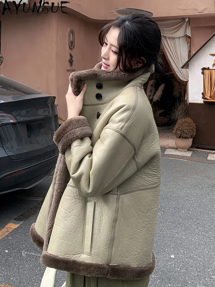 Ayunsue real jaqueta de couro genuíno jaquetas de inverno natural casaco de pele de carneiro feminino 2025 solto ajuste roupas femininas Шу onder Ж misce