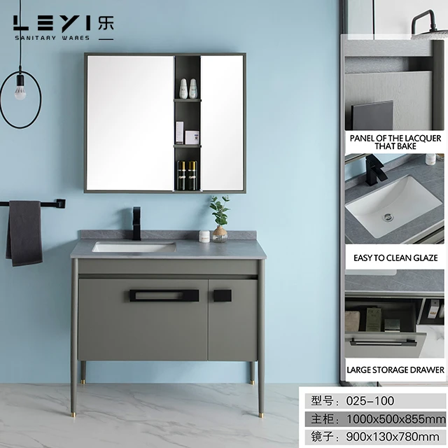 2023 Modern design hanging waterproof mirror wash basin vanity wood bathroom cabinet