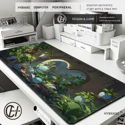 Lofi Cat Green Plant Gaming Mouse Pad PC Accessories Non-Slip Waterproof Rubber Keyboard Table Mats for Office Laptop Home Desk