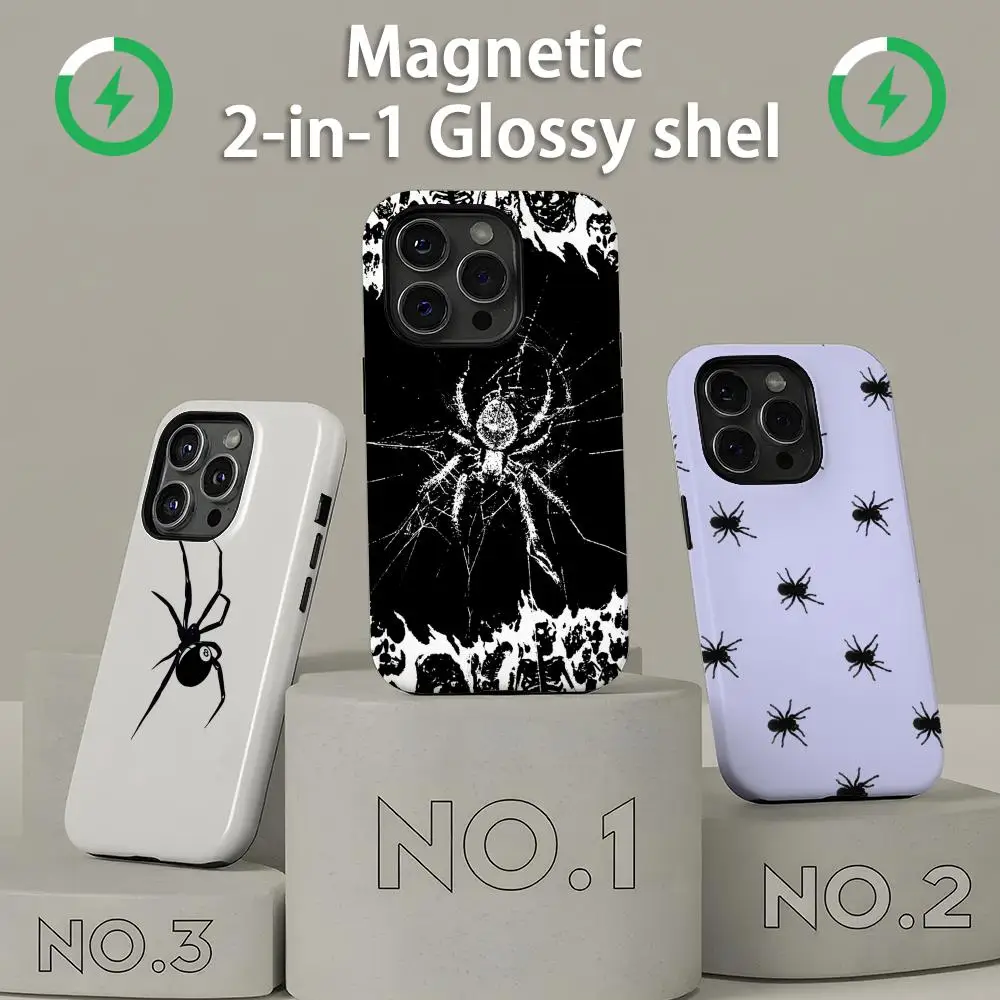 Spider Gothic style design Phone Case Magnetic 2-in-1 Glossy shell For iPhone17 16e 16 15 14 13 12 11Pro Max Plus mini