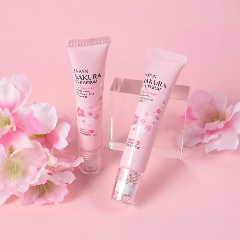 Suero Sakura de 15ml, crema para masaje de ojos, bola deslizante, esencia reafirmante, eliminador de ojeras, bolsas antihinchazón debajo del suero para los ojos