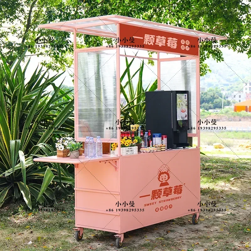 Wrought Iron Mobile Food Cart Outdoor Street Stall Trolley Night Market Snack Vendor Push Cart Portable Sales Truck for