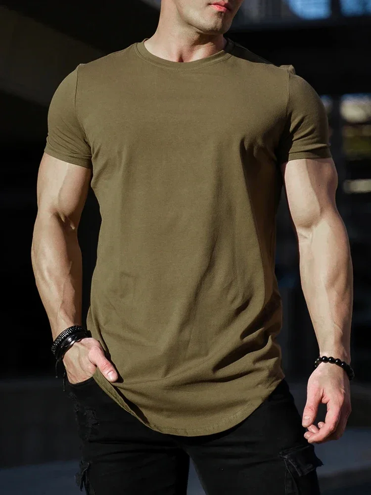 Muskel-Fitness-T-Shirt Sommer Herren Athleisure Workout Kurzarm-T-Shirt Hochwertige Baumwolle Herren T-Shirt Gym Sport Shirt Oberteil – Detail 15
