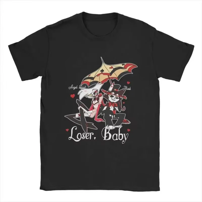 Hazbin Hotel Angel Dust Husk Loser T-Shirt Men Women 100% Cotton Graphic Printed Retro Cartoon Anime Streetwear Crew Neck Summer