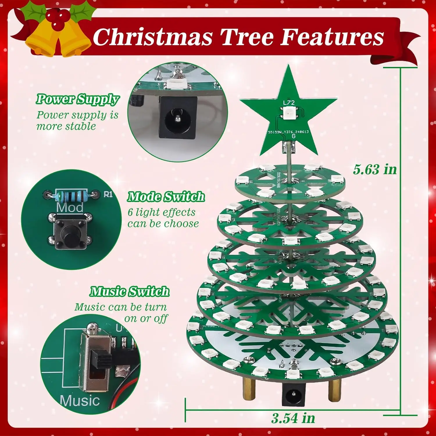 Christmas Tree Soldering Projects, WS2812B RGB LEDs Xmas Tree Soldering Practice Kit with Music