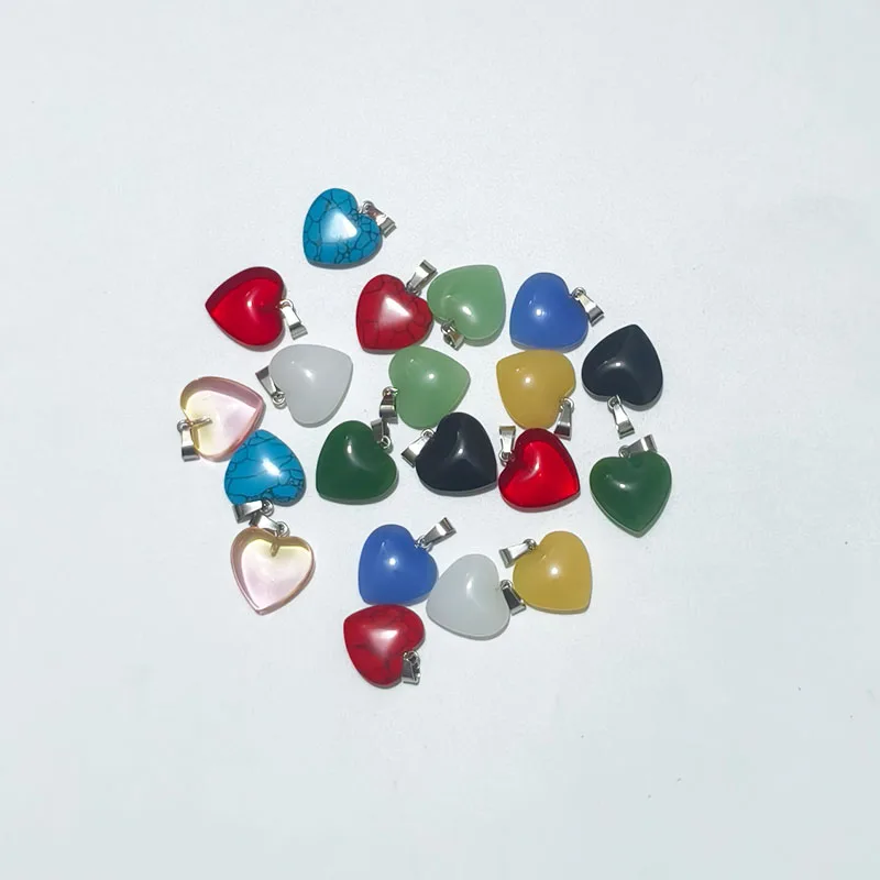 Random10pcs/set Mixed Color Heart Shaped Stone Crystal Pendants Charms Beads For DIY Jewelry Necklace Craft Accessories