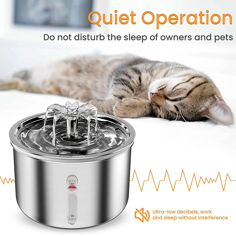 Cat Fountain Stainless Steel Flower Faucet Ultra Quiet Pump Pet Water Fountain Visible Water Level Automatic Sensor Dog Fountain