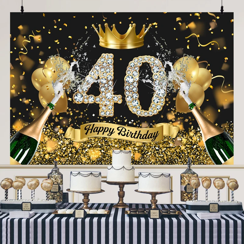 40th Birthday Backdrop Large 40 Years Party Decorations Background for Men Women 2024 Anniversary Photo Banner Photography Props