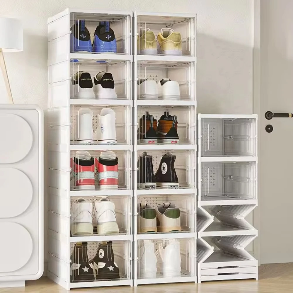 3/6 Layers Foldable Shoes Storage Box Transparent Sneaker Shoes Box Stackable Dustproof Cabinet Shoe Organizers Rack JJ0921