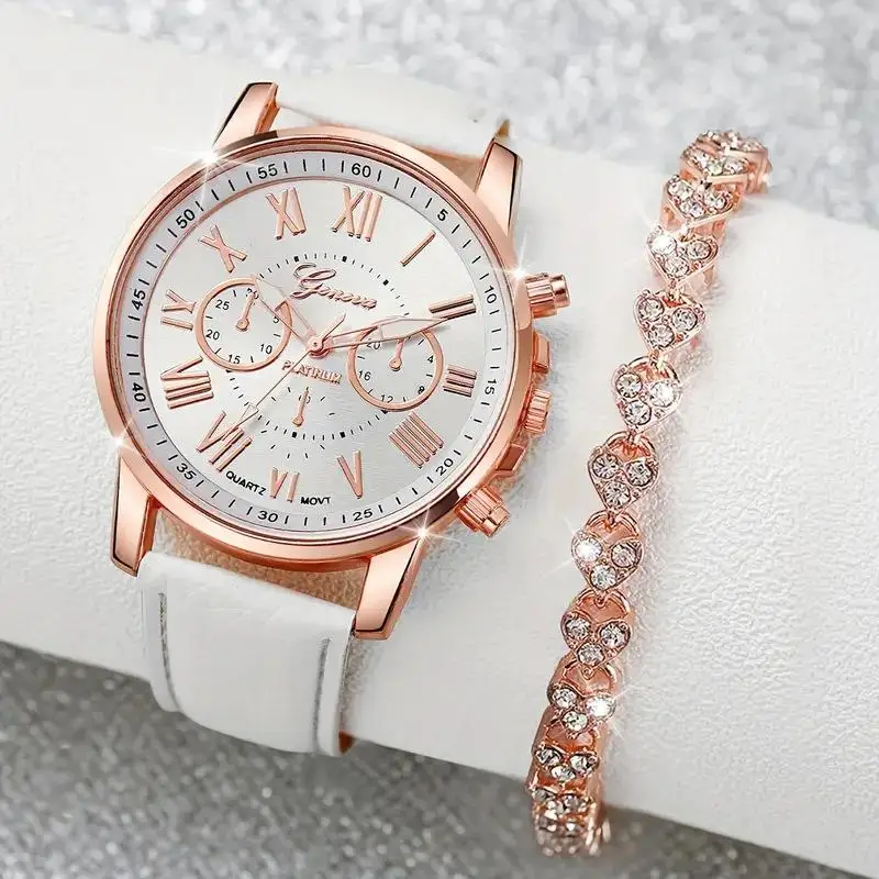 Mode Dameshorloges Genève Nep Drie Oogleden Riem Mode Romeinse Weegschaal Dames Horloges