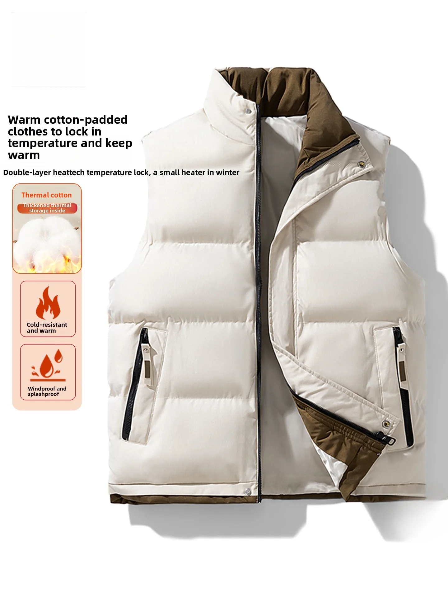 

Мужской утепленный жилет TUCANO 2026 осень-зима с воротником-стойкой, на хлопковом наполнителе, для активного отдыха, молодежный, модный, приталенный, с декоративной молнией