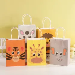 6PCS Jungle Animals Paper Bag Cartoon Lion Tiger Zebra Gift Bag for Jungle Party Decorations Kids Gift Cookies Packaging Bags