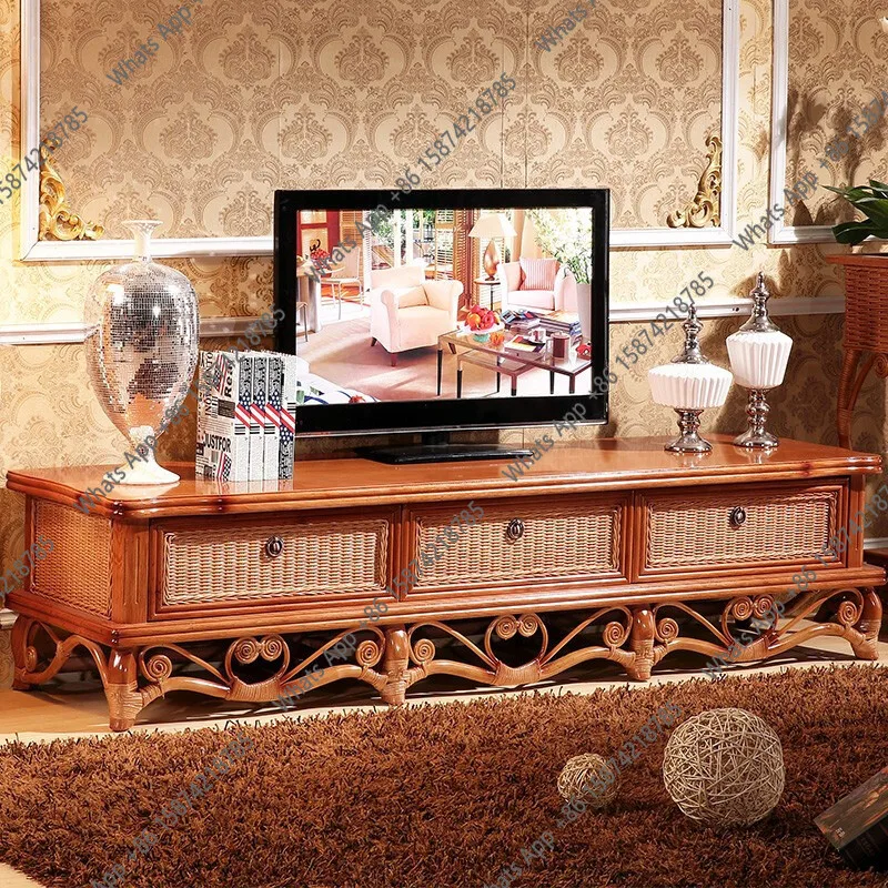 Rattan TV cabinet, Indonesian rattan, new Chinese living room combination 2m audio-visual cabinet, Foshan rattan furniture