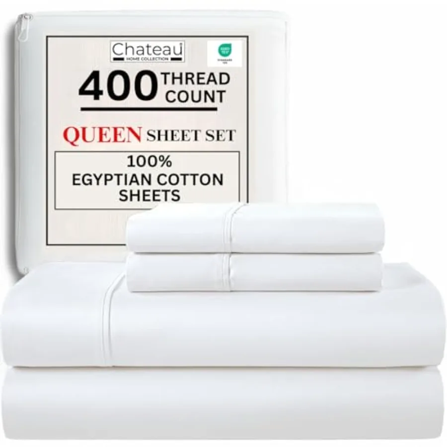 

Egyptian Cotton Sheets Size 400 Thread Count Deep Pocket Bed Sheet Set Soft Cooling Sateen Weave 15" Deep Pocket Sheets