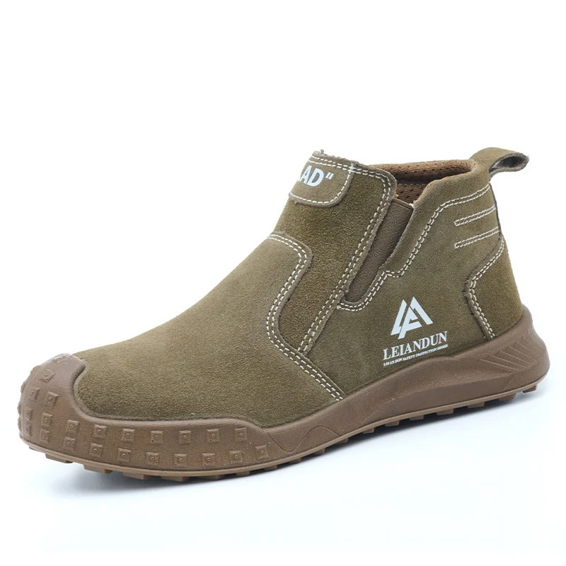 

Мужские модные стальные носки, защитные ботинки, рабочая обувь без шнуровки, рабочая обувь из коровьей замши, сварочные ботильоны, рабочая обувь, защита