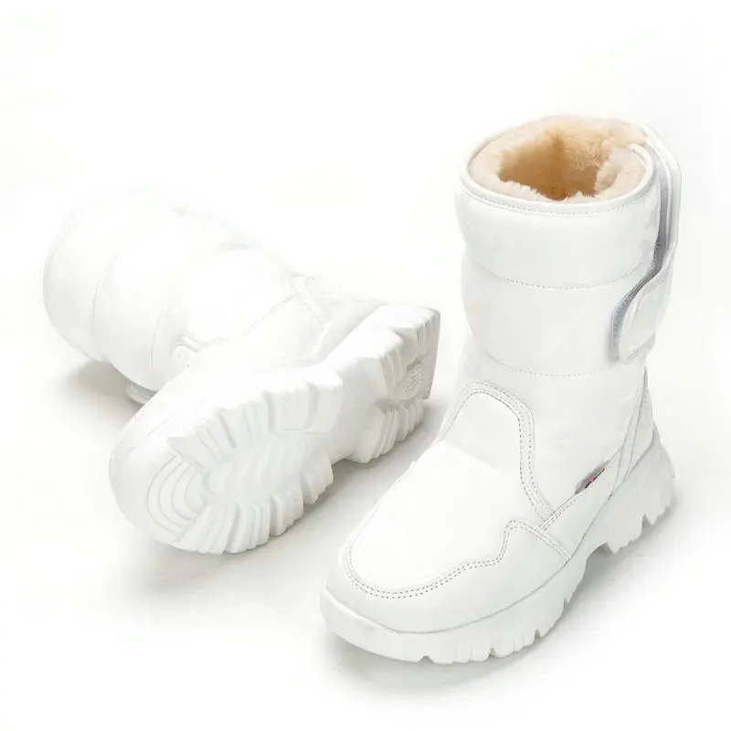 White snow boots for parent-child boys and girls simple camouflage skiing tourism thickened waterproof and anti slip