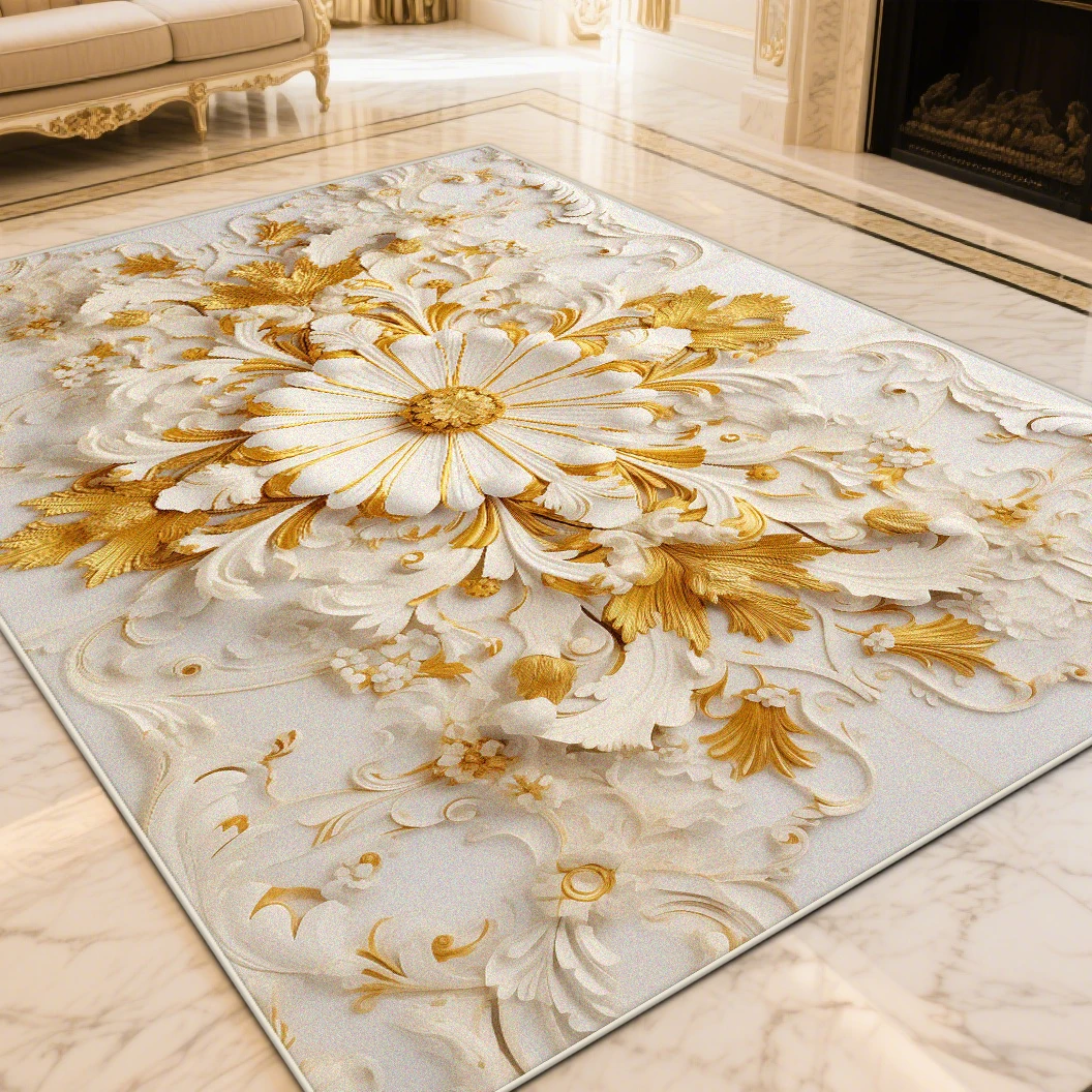 

European Golden Luxury Carpet Large Area Living Room Sofa Decoration Rug Washable Lounge Rug for Bedroom Decor Bedside Floor Mat