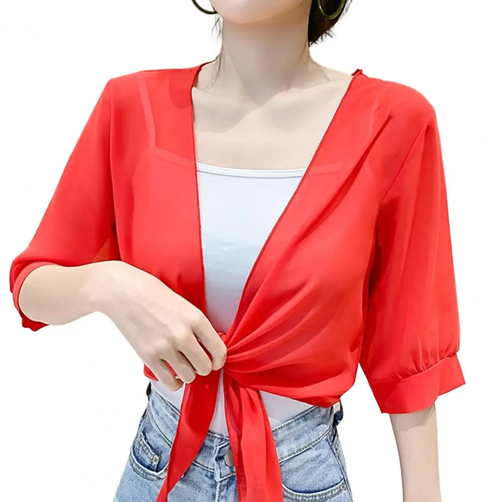 Women Shawl Short Cover Ups Solid Color Cardigan Perspective Anti UV Women Cape Sun Clothing