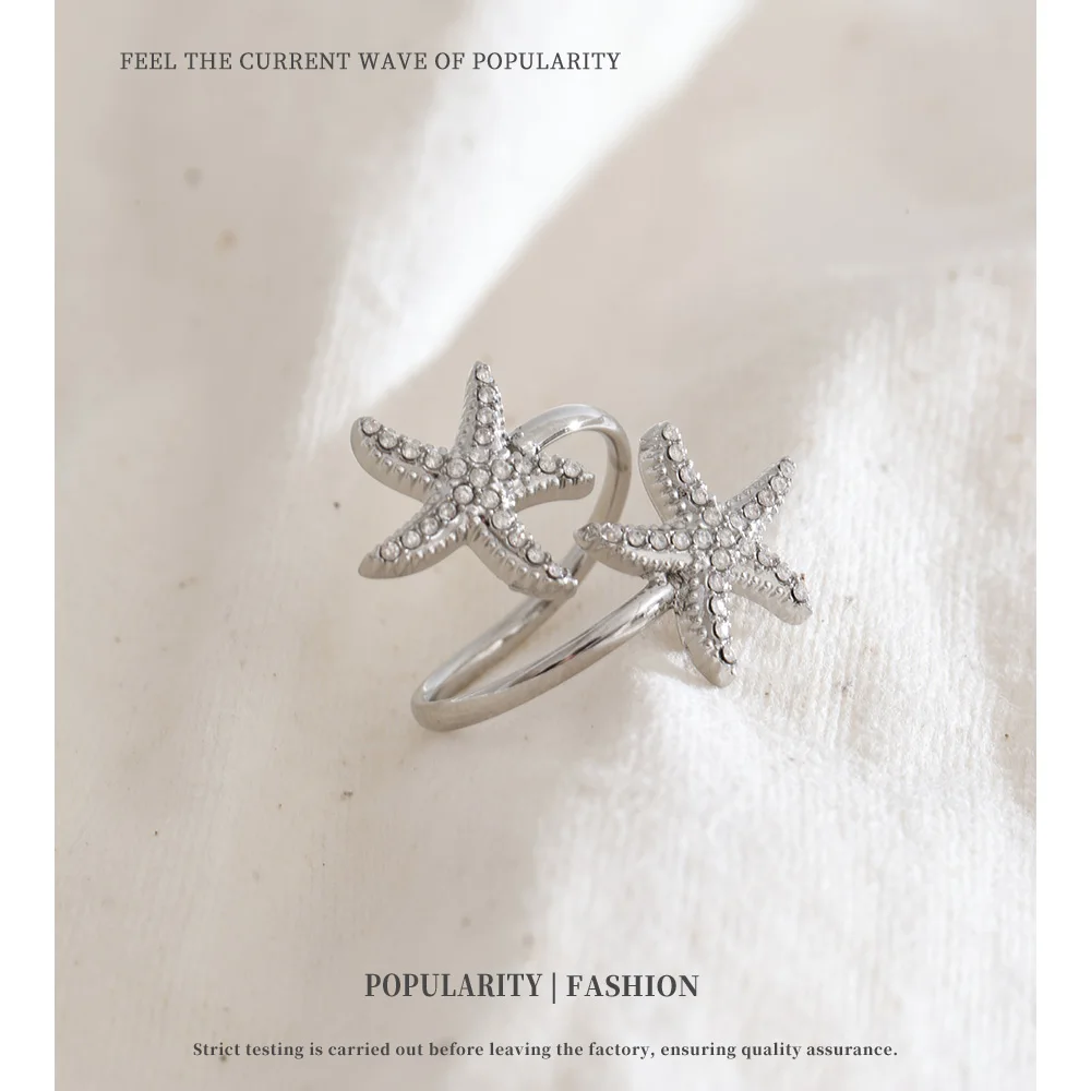NiNice Stainless Steel Ring Starfish Pentagonal Star Ocean Style Beach Style Summer Fashion Selected Jewelry Gifts