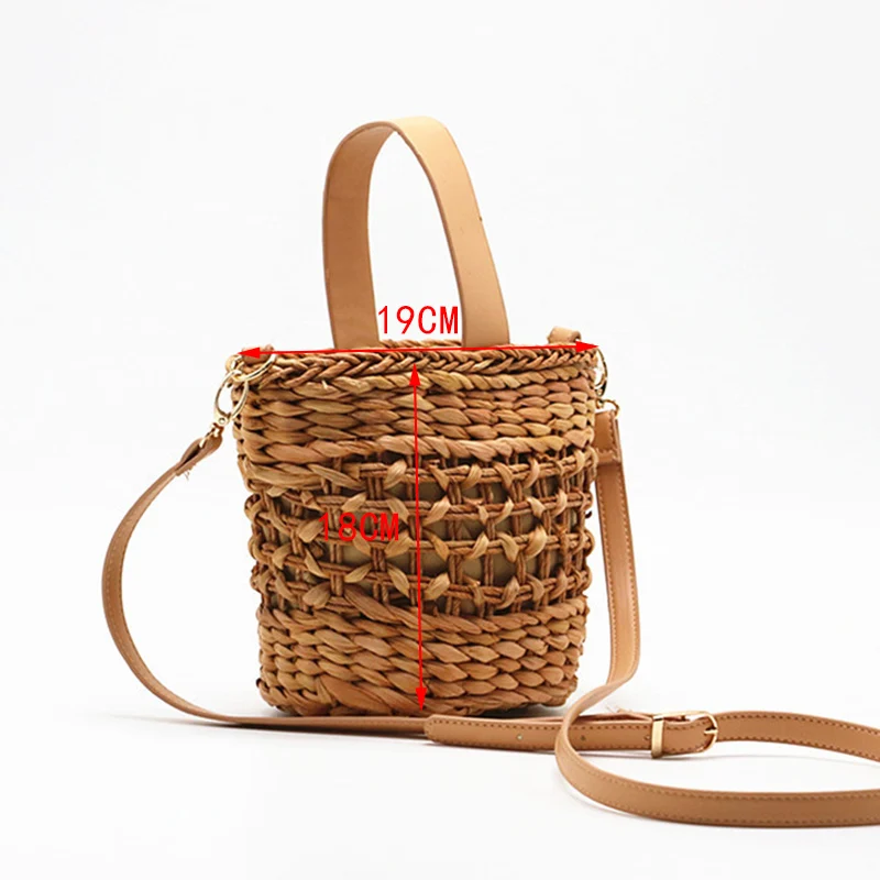 Bolsa de ombro artesanal de palha para mulheres, bolsa de balde feminina, bolsa de praia, crossbody oca, bolsa mensageiro, bolsa boêmia, verão