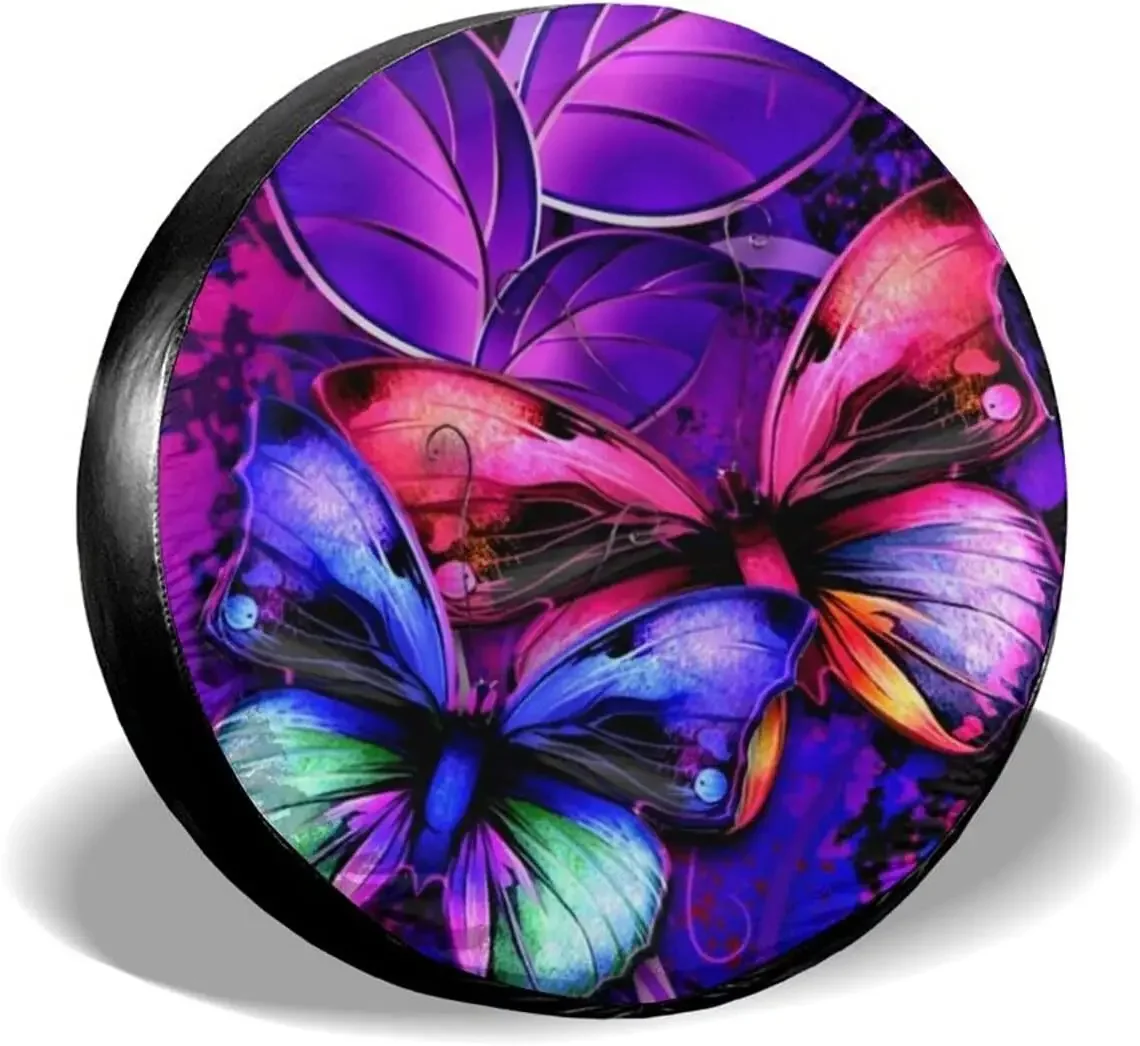 Fall Decor Night Sky Purple Butterfly Spare Tire Covers Cute Car Accessories for Women Rv Tire Covers for Trailers  SUV Truc