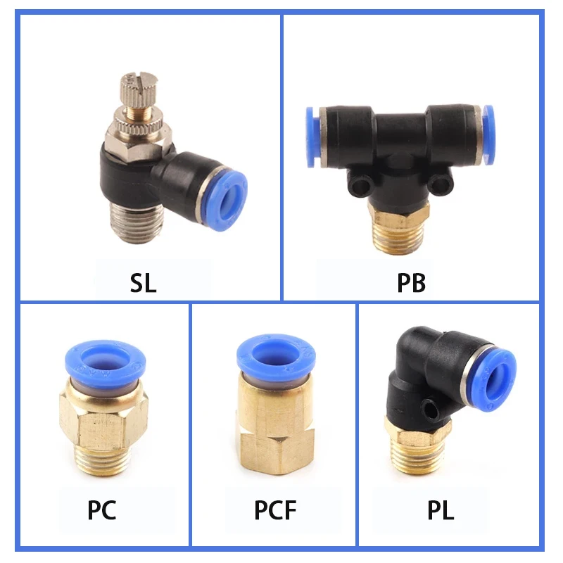 PC/PCF/PL/PB/SL Pneumatic Connector Fitting 1/8 1/4 3/8 1/2 Thread 4mm 6mm 8mm Straight Hose Fittings Pipe Quick Connectors