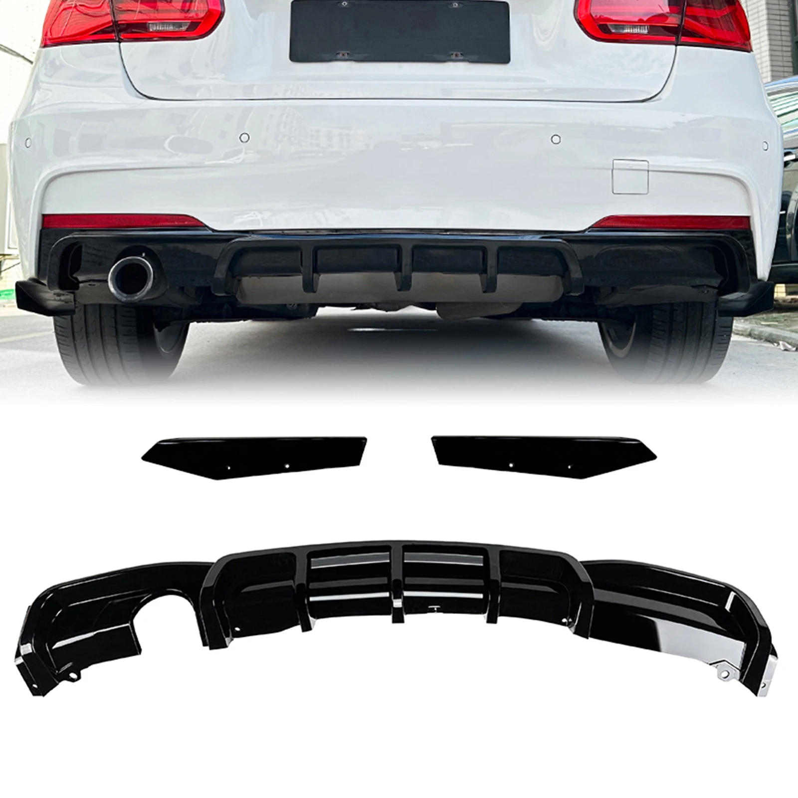 

Gloss Black Rear Bumper Diffuser Lip +Tail Side Spoiler Splitter Corner Cover Protector Kit For BMW 3 Series F30 MT MP 2013-2019