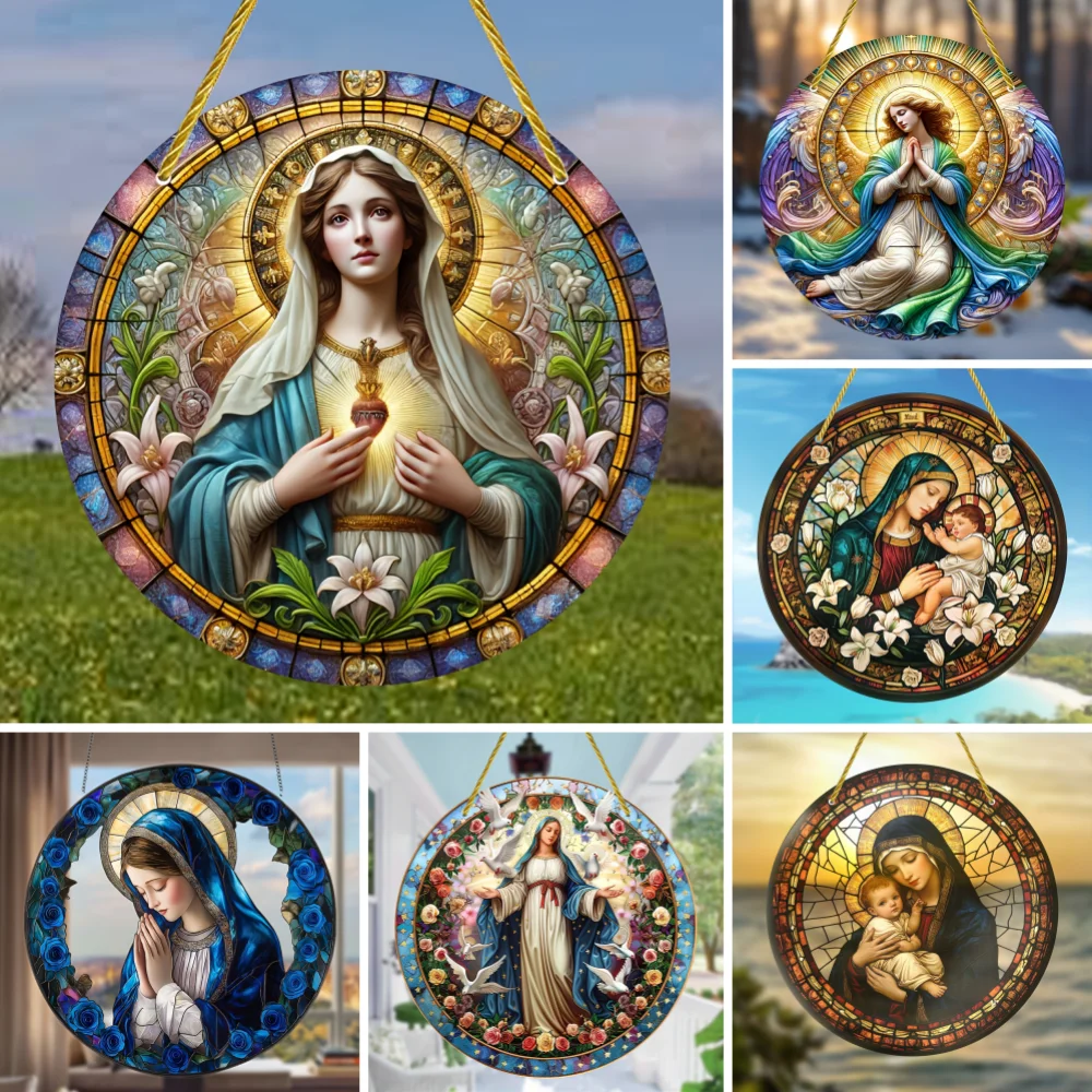 Religiöser Sonnenfänger, Fenster „Mary Virgin Mother of Jesus“, zum Aufhängen, für Büro, Schlafzimmer, Wohnzimmer, Terrasse, Party, Garten, Terrasse