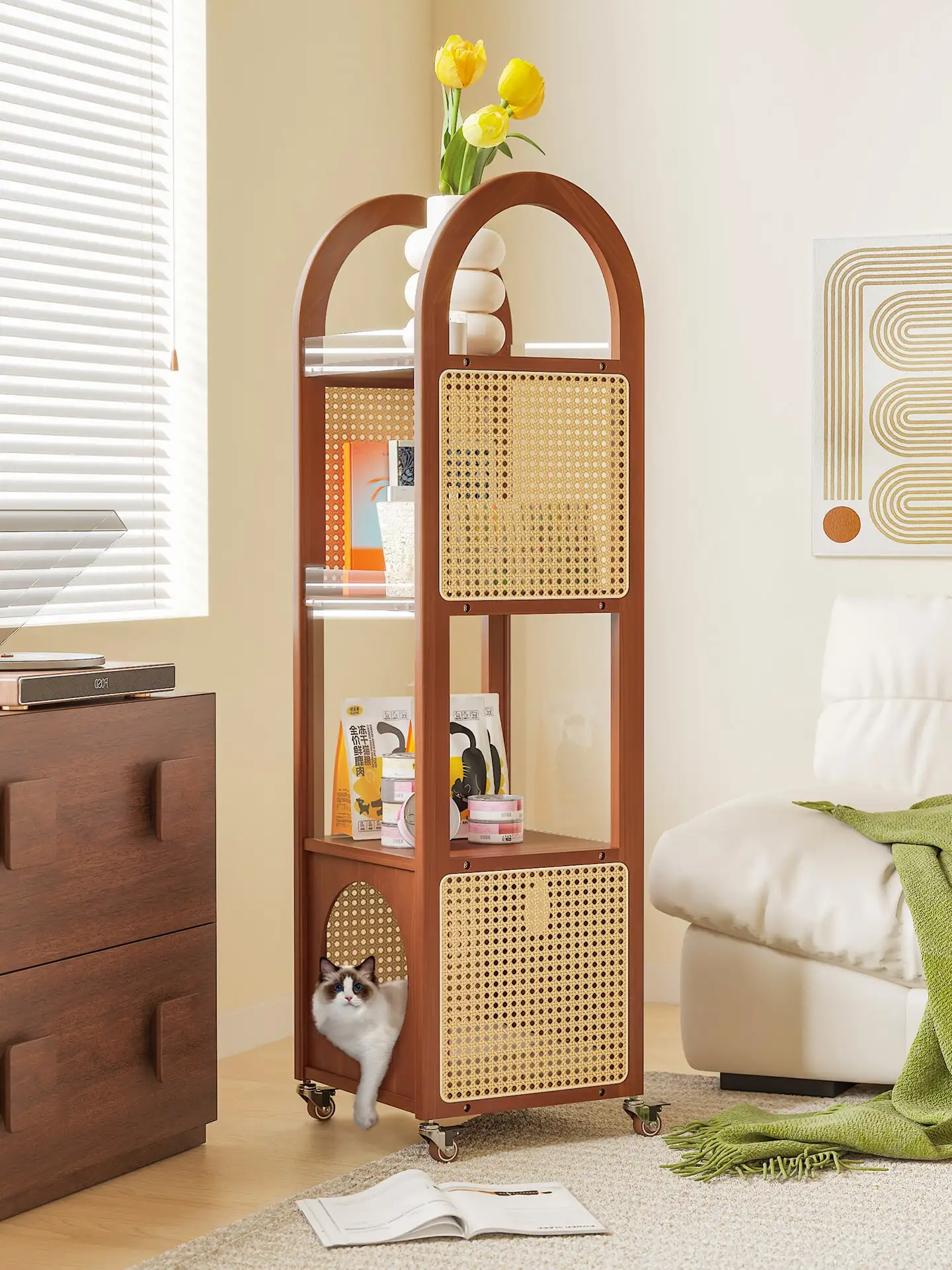 

Meishi solid wood cat nest cabinet in the antique rattan rack wall edge three corners wall edge bookcase drop storage cabinet co