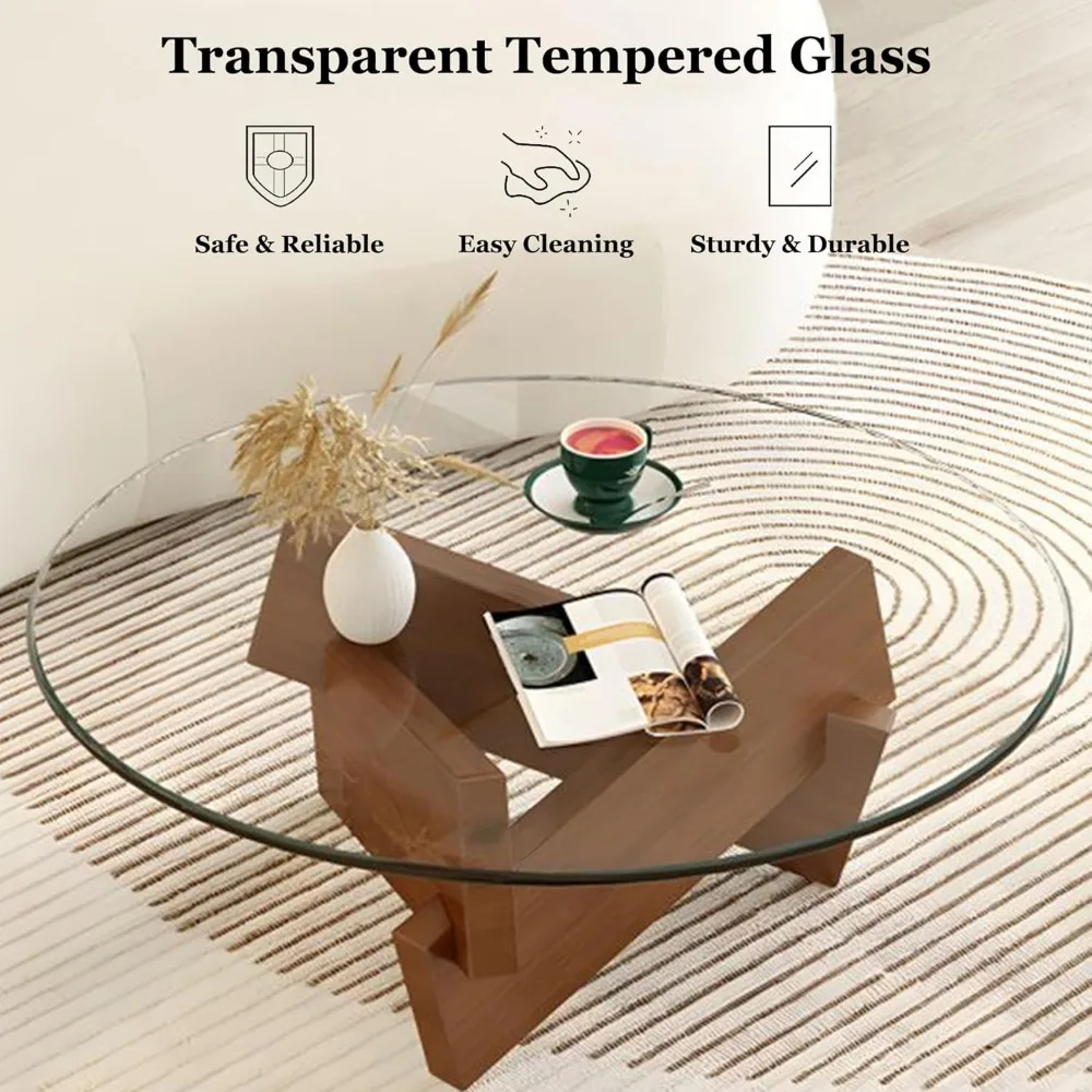 Pieds de Table Basse en Bois, Ferme, Centre du Milieu du Siècle, Grand Cercle, Cocktail, Brochure, Transparent, 31,5 Pouces