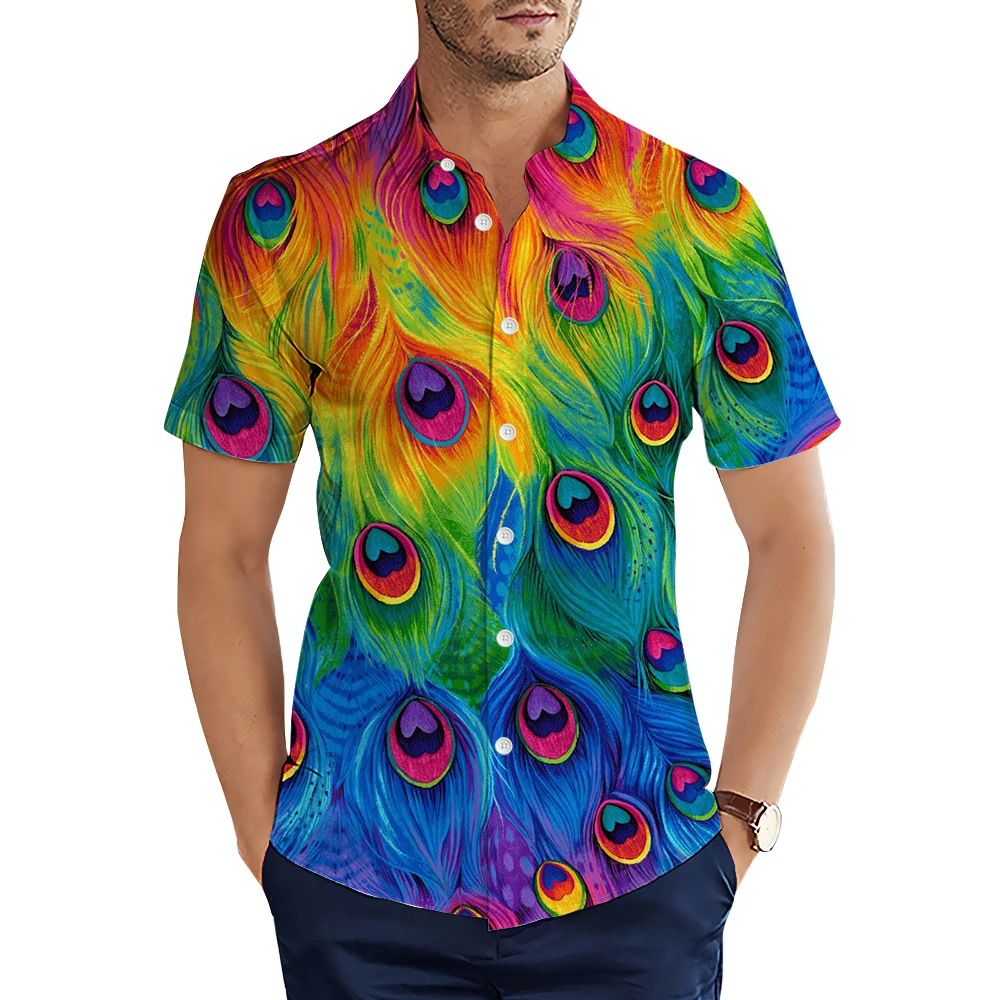 

HX Fashion Men Shirts Animal Peacock Feather 3D Printed Casual Shirts For Men Summer Short Sleeve Tops Camisas Dropshipping