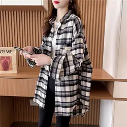 Summer Women's 2024 Splicing Polo Collar Button Pocket Plaid Fashion Loose Fashion Minimalist Casual Long Sleeve Blouses Shirts