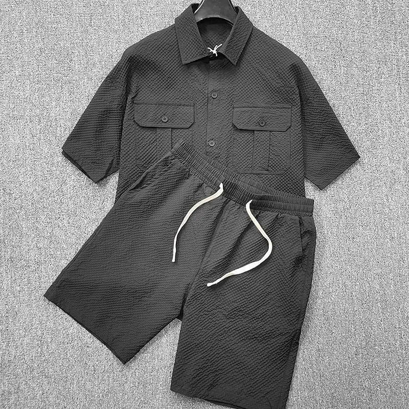 

Seersucker Men's Summer Set Short Sleeve Shirt Shorts Casual Sport Wear Lightweight Breathable Quick Dry Cool Workwear