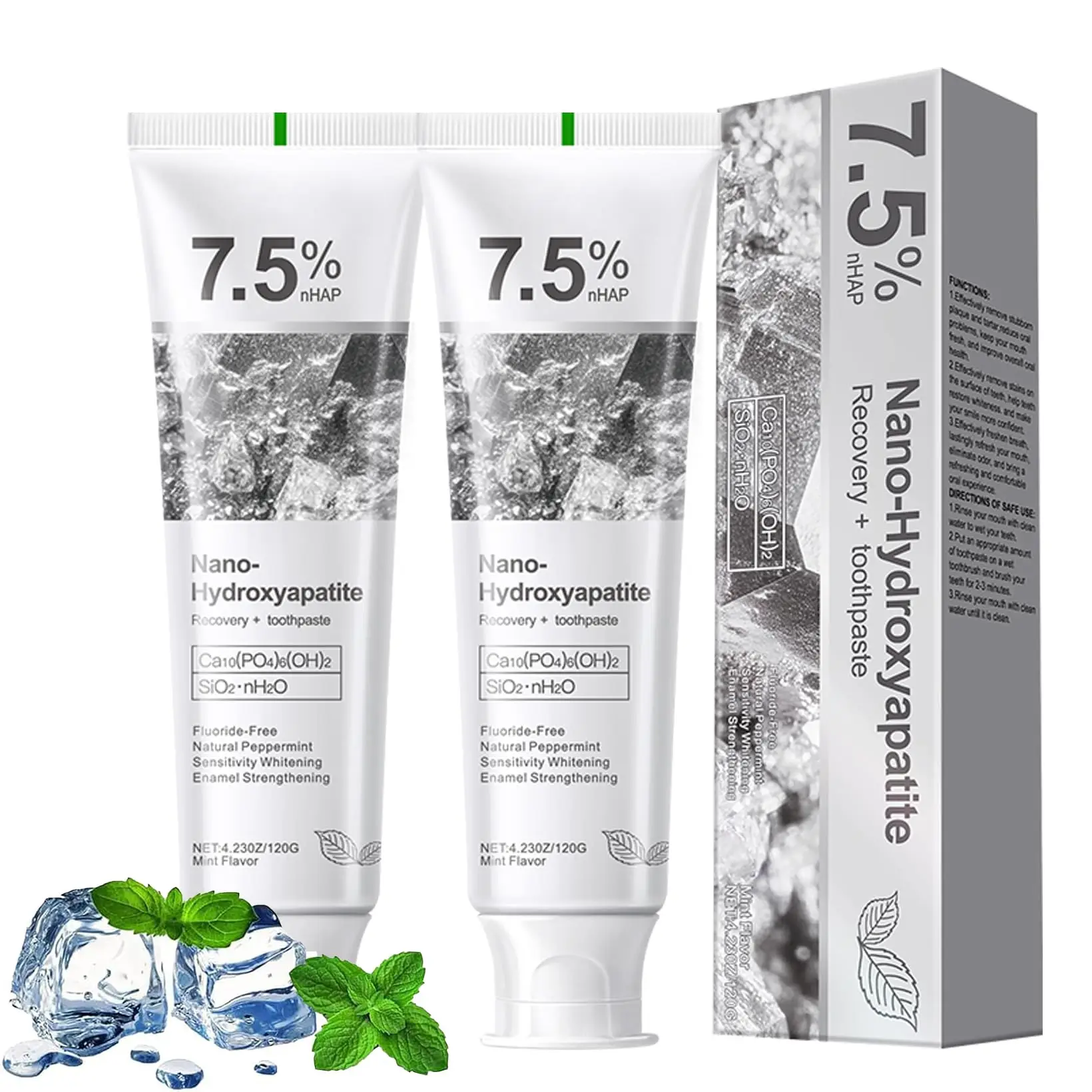 Pasta de dientes hidrosapatita 7,5% para una protección avanzada del esmalte, adecuada para dientes sensibles, fórmula suave y efectiva fresca