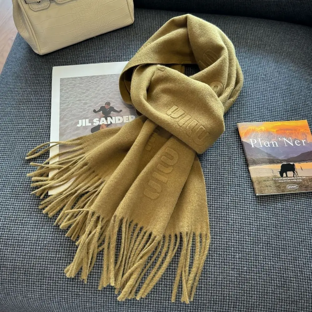 New Autumn Winter Wool Scarf Letter Pattern Thickned Cashmere Scarves Tassel Solid Color Warm Scarves