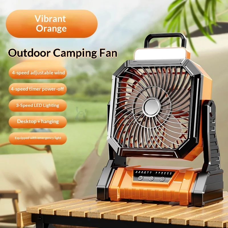 

Outdoor Camping Fan USB Portable Night Fishing Lamphung Lighting Long Lasting Emergency Charging Fan Mini Electric Fan Orange