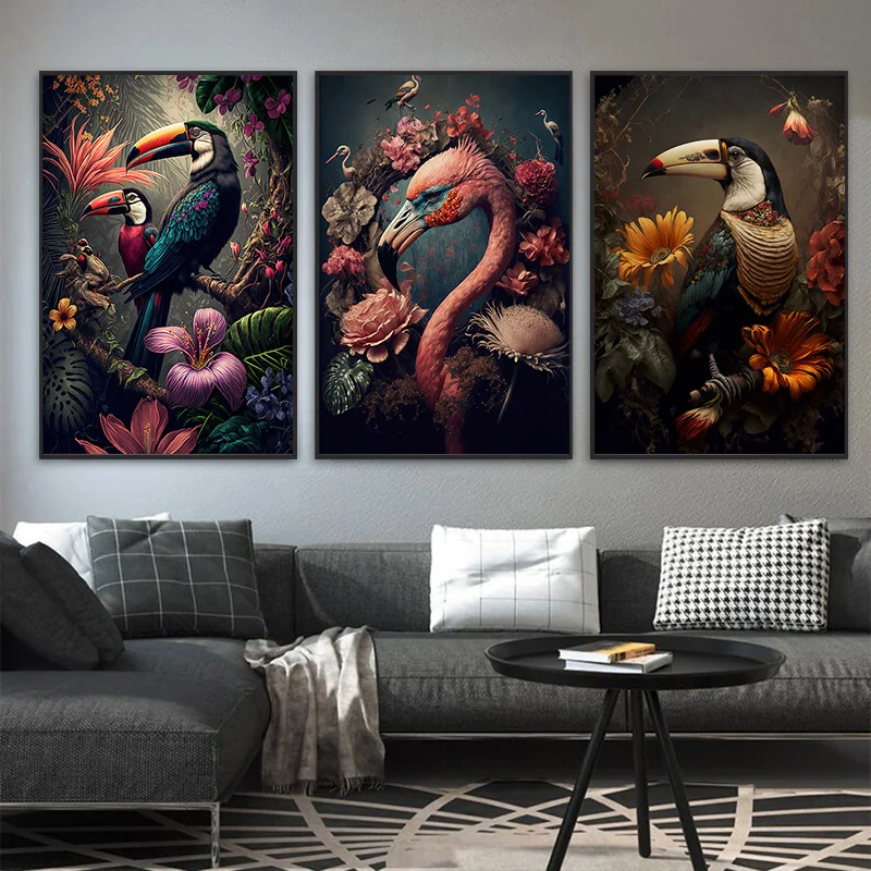 Retro Flower Bird Posters and Prints Kingfisher Owl Paradise Canvas Painting Wall Art Animal Decoration Painting for Living Room