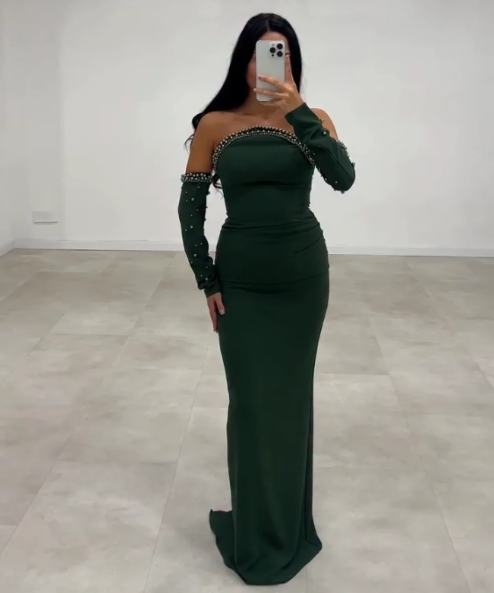 

Customized Jersey Beading Strapless Long Dresses Bespoke Occasion Women's Evening Party Glitter Exquisite Sizes Available