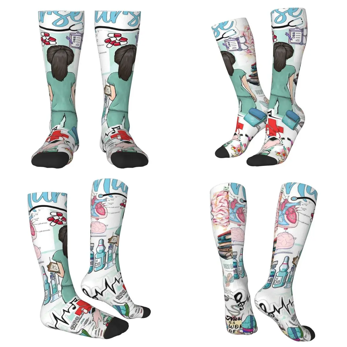 All Seasons Enfermera En Apuros Doctor Nurse Socks Harajuku Crew Socks Funny Stockings for Men Women