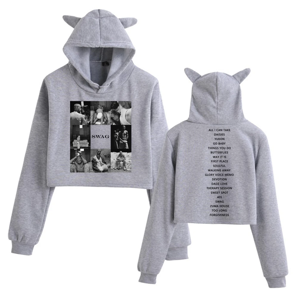 SWAGアルバム2025 ジャスティン・ビーバー クロップトップス 猫耳 スウェットシャツ 長袖 ガールズ ファッション パーカー