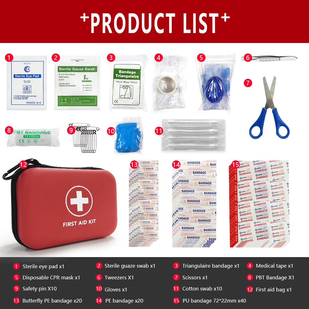 Kit de bolsa de primeros auxilios médica de emergencia portátil, 91 Uds., para el hogar, viajes al aire libre, equipo de Camping, medicina de supervivencia