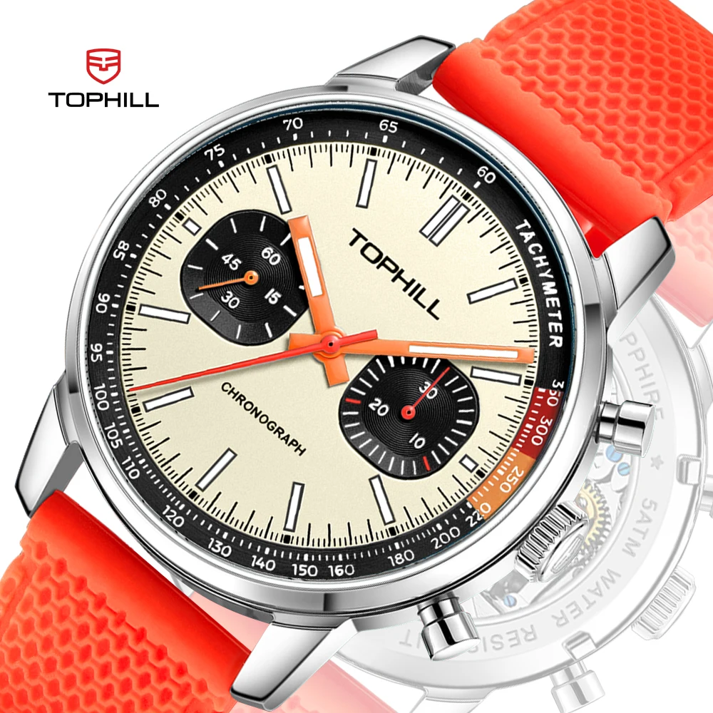 TOPHILL Casual chic Men\'s Watch with Seagull ST1901 Movement Wristwatch Mechanical Chronograph 1963 Sapphire Military Pilot