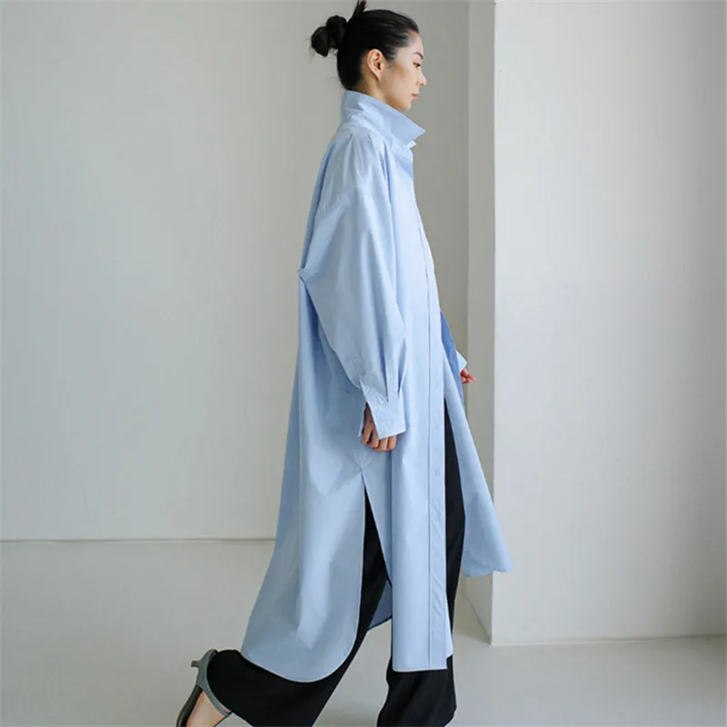 Loose Long Sleeve Shirt Dress Korean Style Commute Wind Open Cardigan Coat Regular Length Sun Protection Irregular Slit